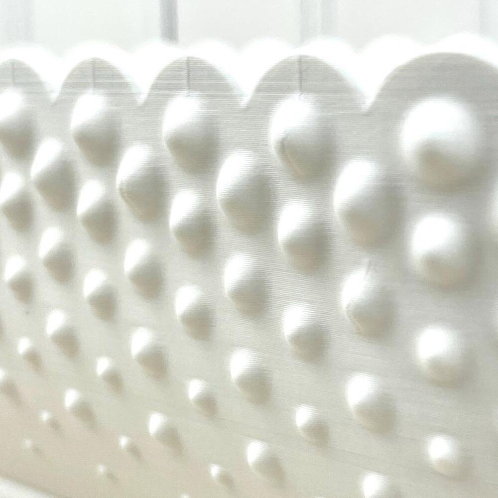 White Hobnail Bowl, Oblong Bowl, Decorative Bowl with Scalloped Edge - Picture 8 of 10
